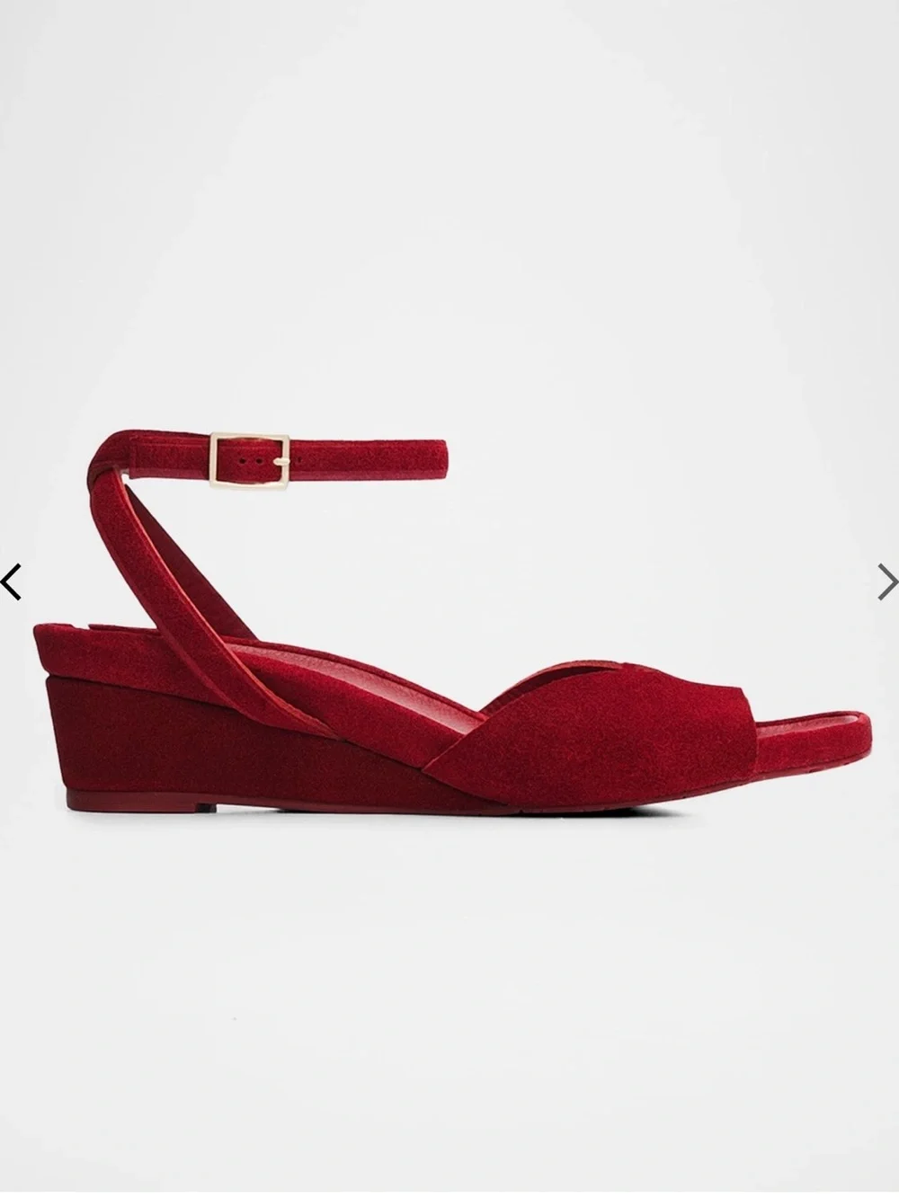 Pedro Garcia Red Suede Low Wedge Sandals with Ankle Strap